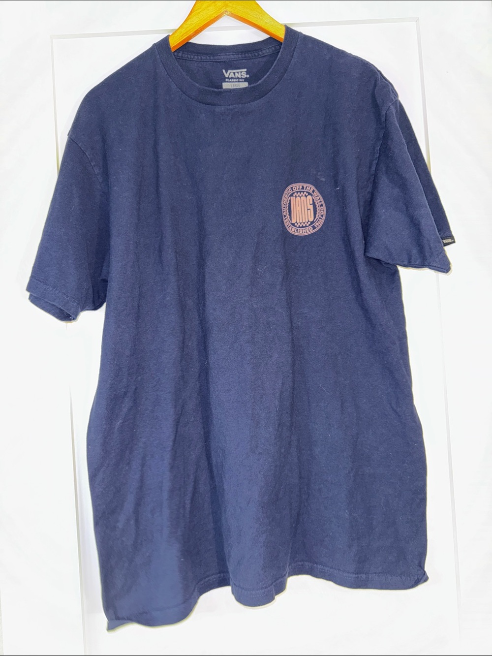 Vans Men's Dark Navy Short-Sleeve Logo Tee with Chest Badge Sz Large Cotton
